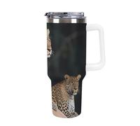 DWTJKMS African Leopard on Rock, bicchiere in acciaio inox da 1,18 l, a prova di perdite, grande capacità, con manico, cannuccia a doppia parete, isolamento sottovuoto, riutilizzabile, mantiene freddo