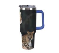 DWTJKMS African Leopard on Rock, bicchiere in acciaio inox da 1,18 l, a prova di perdite, grande capacità, tazza per auto con manico e cannuccia, a doppia parete, riutilizzabile, mantiene freddo o