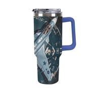 DWTJKMS Air Force Fighter Jet - Bicchiere in acciaio inox da 1,18 l, a prova di perdite, grande capacità, con manico, cannuccia a doppia parete, isolamento sottovuoto, riutilizzabile, mantiene freddo