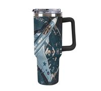 DWTJKMS Air Force Fighter Jet - Bicchiere in acciaio inox da 1,18 l, a prova di perdite, grande capacità, con manico, cannuccia a doppia parete, isolamento sottovuoto, riutilizzabile, mantiene freddo
