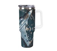 DWTJKMS Air Force Fighter Jet - Bicchiere in acciaio inox da 1,18 l, a prova di perdite, grande capacità, con manico, cannuccia a doppia parete, isolamento sottovuoto, riutilizzabile, mantiene freddo