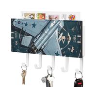 DWTJKMS Air Force Fighter Jet Portachiavi da parete, stile fattoria, montaggio a parete con 5 ganci, decorazione da parete per ingresso o atrio, 18 cm di larghezza x 4,3 cm di altezza