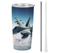 DWTJKMS Aircraft Fighter Jets, tazze per auto con cannuccia isolate in acciaio inox, tazze da caffè in metallo a tenuta stagna, con coperchio, bottiglie d'acqua di grande capacità, regalo per donne e