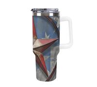 DWTJKMS American Wastern Texas Star - Bicchiere in acciaio inox da 1,18 l, a prova di perdite, grande capacità, con manico, cannuccia a doppia parete, sottovuoto, riutilizzabile, mantiene freddo o