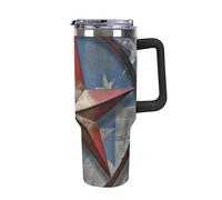 DWTJKMS American Wastern Texas Star - Bicchiere in acciaio inox da 1,18 l, a prova di perdite, grande capacità, con manico, cannuccia a doppia parete, isolamento sottovuoto, riutilizzabile, mantiene