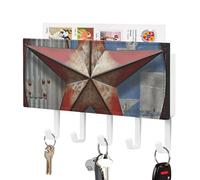 DWTJKMS American Wastern Texas Star Portachiavi da parete, stile fattoria, montaggio a parete con 5 ganci, decorazione da parete per ingresso o atrio, 18 cm di larghezza x 4,3 cm di altezza