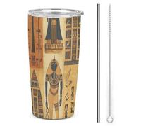 DWTJKMS Antico Egitto Tribe Series Bicchieri per auto con cannuccia isolati in acciaio inox, tazze da caffè in metallo a tenuta stagna con coperchio, bottiglie d'acqua di grande capacità, regalo per