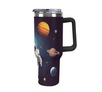 DWTJKMS Astronauta Solar System Planets Bicchiere in acciaio inox da 1,18 l, a prova di perdite, grande capacità, tazza per auto con manico e cannuccia, a doppia parete, riutilizzabile, mantiene