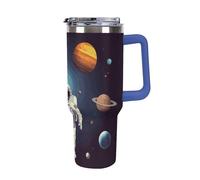 DWTJKMS Astronauta Solar System Planets Bicchiere in acciaio inox da 1180 ml, a prova di perdite, grande capacità, con manico, cannuccia a doppia parete, isolamento sottovuoto, riutilizzabile