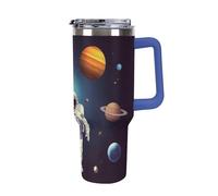 DWTJKMS Astronauta Solar System Planets Bicchiere in acciaio inox da 1180 ml, a prova di perdite, grande capacità, con manico, cannuccia a doppia parete, isolamento sottovuoto, riutilizzabile