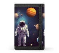 DWTJKMS Astronauta Solar System Planets Portafoglio Minimalista Uomo Sottile Trifold Portafogli Moda Moderno Portafogli Antifurto Portafoglio Contiene Carte E Contanti