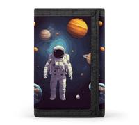 DWTJKMS Astronauta Solar System Planets Portafoglio Minimalista Uomo Sottile Trifold Portafogli Moda Moderno Portafogli Antifurto Portafoglio Contiene Carte E Contanti