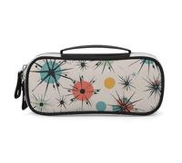 DWTJKMS Atomic Stars Retro Pattern Leather Makeup Bag Portatile Piccolo Organizzatore Cosmetico Impermeabile Toilette Borse Pennelli Matite E Viaggio Trucco Accessori