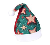 DWTJKMS Atomic Stars Retro Pattern Print Santa Hat Classic Fur Cappello di Natale Addensare Natale Party Hat con Paillettes Divertente Vacanze Inverno Cap