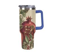 DWTJKMS Bacche di melograno in acciaio inox Tumbler 1,18 oz a prova di perdite grande capacità tazza auto con manico cannuccia doppia parete sottovuoto tazza isolante riutilizzabile mantiene freddo o