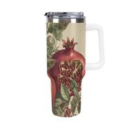 DWTJKMS Bacche di melograno in acciaio inox Tumbler 1,18 oz a prova di perdite grande capacità tazza auto con manico cannuccia doppia parete sottovuoto tazza isolante riutilizzabile mantiene freddo o