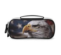 DWTJKMS Bald Eagle Bandiera degli Stati Uniti Immagini Borsa per il trucco in pelle Portatile Piccolo Organizzatore Cosmetico Impermeabile Borse da toeletta Pennelli Matite E Viaggio Trucco Accessori