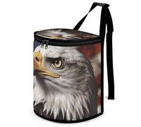 DWTJKMS Bald Eagle Bandiera degli Stati Uniti Immagini Pattumiera per auto con coperchio Grande capacità Appeso Pattumiera automatica a prova di perdite Impermeabile Cestino della spazzatura Auto Must