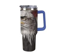 DWTJKMS Bald Eagle - Bicchiere da auto in acciaio inox con immagine della bandiera degli Stati Uniti, a prova di perdite, grande capacità, con manico, cannuccia a doppia parete, riutilizzabile