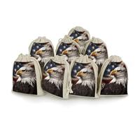 DWTJKMS Bald Eagle - Sacchetti regalo con bandiera degli Stati Uniti, 8 pezzi, portatili, piccoli, con coulisse, riutilizzabili, in cotone e lino, per matrimoni, viaggi, ufficio, allenamento (unisex)