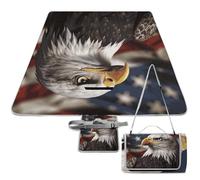 DWTJKMS Bald Eagle - Tappetino da picnic con immagine di bandiera degli Stati Uniti, pieghevole, impermeabile, con borsa tote grande, tappetino da picnic all'aperto, 147,3 x 147,3 cm, coperta da