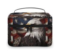 DWTJKMS Bald Eagle - Trousse da viaggio con immagine di bandiera degli Stati Uniti, organizer per cosmetici, grande capacità, portatile, da donna, con manico e divisore