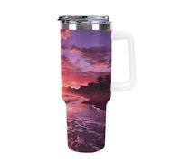 DWTJKMS Beach Sunset - Bicchiere in acciaio inox da 1,18 l, a prova di perdite, grande capacità, con manico, cannuccia a doppia parete, isolamento sottovuoto, riutilizzabile, mantiene freddo o caldo