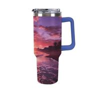 DWTJKMS Beach Sunset - Bicchiere in acciaio inox da 1,18 l, a prova di perdite, grande capacità, con manico, cannuccia a doppia parete, isolamento sottovuoto, riutilizzabile, mantiene freddo o caldo