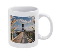 DWTJKMS Beacon Tazza da caffè in ceramica bianca con manico in porcellana novità tazza con stampa motivo carino tazza da latte divertente tazze da caffè per uomini donne lavabile in lavastoviglie