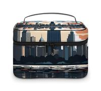 DWTJKMS Beauty case Chicago Skyline, organizer per cosmetici, grande capacità portatile, borsa da viaggio da donna, con manico e divisore