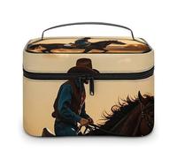 DWTJKMS Beauty case da viaggio con motivo cowboys che cavalca cavalli, organizer per cosmetici, grande capacità, portatile, da donna, con manico e divisore