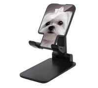 DWTJKMS Bel supporto per cellulare a forma di cane maltese, pieghevole e regolabile in altezza, portatile, adatto a tutti gli smartphone, colore: nero