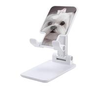 DWTJKMS Bel supporto per telefono cellulare a forma di cane maltese, pieghevole, regolabile in altezza, portatile, supporto per cellulare, da scrivania, adatto a tutti gli smartphone, stile bianco
