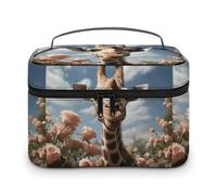 DWTJKMS Bella borsa per il trucco con giraffa, organizer per cosmetici, grande capacità portatile, borse da viaggio da donna, con manico e divisore