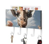 DWTJKMS Bella giraffa portachiavi per parete, stile fattoria, montaggio a parete con 5 ganci, nuova decorazione da parete appeso portachiavi per ingresso o atrio 18 cm di larghezza x 4,3 cm di altezza