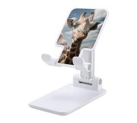 DWTJKMS Bella giraffa supporto per telefono cellulare doppia pieghevole, regolabile in altezza supporto per telefono cellulare portatile supporto da tavolo per tutti gli smartphone bianco stile