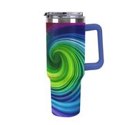 DWTJKMS Bicchiere a spirale arcobaleno in acciaio inox, 1,18 l, a prova di perdite, grande capacità, tazza per auto con manico e cannuccia, a doppia parete, riutilizzabile, mantiene freddo o caldo