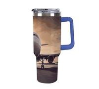 DWTJKMS Bicchiere da aeroplano in acciaio inox da 1,18 l, a prova di perdite, grande capacità, tazza per auto con manico e cannuccia, a doppia parete, riutilizzabile, mantiene freddo o caldo in stile