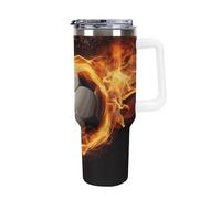 DWTJKMS Bicchiere da auto a forma di fiamma di calcio, in acciaio inox, a prova di perdite, di grande capacità, con manico, cannuccia a doppia parete, riutilizzabile, mantiene freddo o caldo, stile