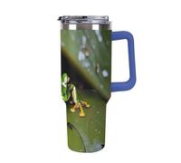DWTJKMS Bicchiere da auto a forma di rana dell'albero della pace, in acciaio inox, a prova di perdite, grande capacità, con manico, a doppia parete, sottovuoto, riutilizzabile, mantiene freddo o caldo