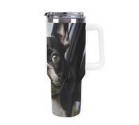 DWTJKMS Bicchiere da auto Boston Terrier con cucciolo di cane Boston Terrier, 1,18 l, a prova di perdite, grande capacità, con manico, cannuccia a doppia parete, sottovuoto, riutilizzabile, mantiene