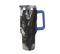 DWTJKMS Bicchiere da auto Boston Terrier con cucciolo di cane Boston Terrier, 1,18 l, a prova di perdite, grande capacità, con manico, cannuccia a doppia parete, isolamento sottovuoto, riutilizzabile