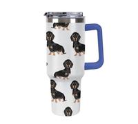 DWTJKMS Bicchiere da auto con cane bassotto Weiner, in acciaio inox, a prova di perdite, grande capacità, con manico e cannuccia, a doppia parete, riutilizzabile, mantiene freddo o caldo, in stile blu