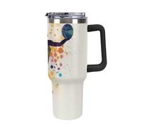 DWTJKMS Bicchiere da auto con motivo ragazza di basket in acciaio inox, 1,18 l, a prova di perdite, grande capacità, con manico, cannuccia a doppia parete, sottovuoto, riutilizzabile, mantiene freddo