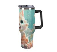 DWTJKMS Bicchiere da auto in acciaio inox a prova di perdite, con manico e cannuccia, a doppia parete, riutilizzabile, mantiene freddo o caldo, stile nero