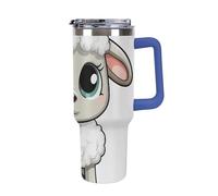 DWTJKMS Bicchiere da auto in acciaio inox a prova di perdite, grande capacità, con manico e cannuccia, a doppia parete, riutilizzabile, mantiene freddo o caldo, in stile blu scuro