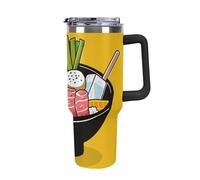 DWTJKMS Bicchiere da auto in acciaio inox con motivo cartone animato Hotpot Doodle da 1184 ml, a prova di perdite, grande capacità, con manico, cannuccia a doppia parete, riutilizzabile, mantiene