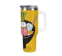 DWTJKMS Bicchiere da auto in acciaio inox con motivo cartone animato Hotpot Doodle da 1184 ml, a prova di perdite, grande capacità, con manico, cannuccia a doppia parete, riutilizzabile, mantiene