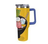 DWTJKMS Bicchiere da auto in acciaio inox con motivo cartone animato Hotpot Doodle da 1184 ml, a prova di perdite, grande capacità, con manico, cannuccia a doppia parete, riutilizzabile, mantiene