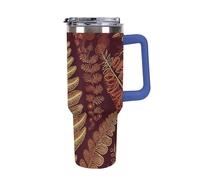 DWTJKMS Bicchiere da auto in acciaio inox con motivo marrone oro, 1,18 l, a prova di perdite, grande capacità, con manico, cannuccia a doppia parete, isolamento sottovuoto, riutilizzabile, mantiene